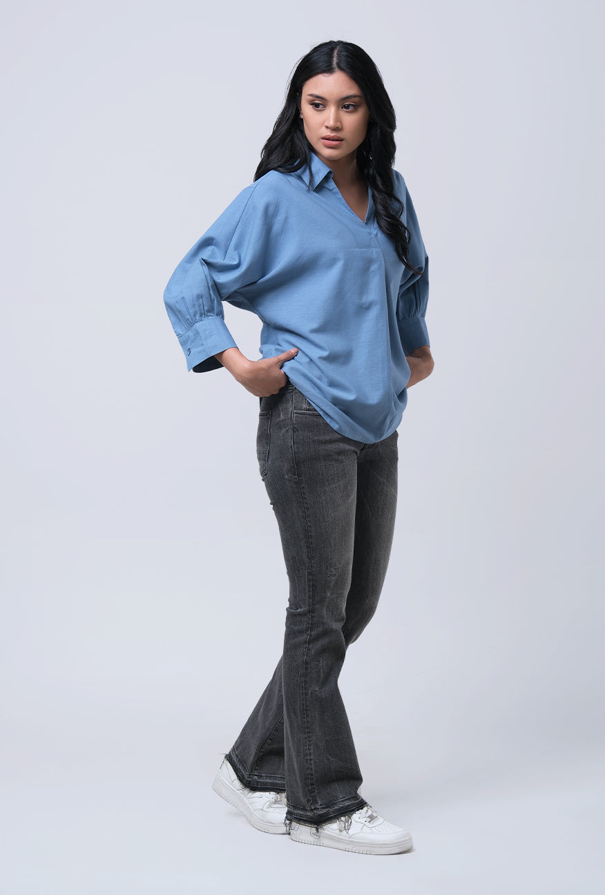 Kemeja Lengan Panjang Bryn Blue