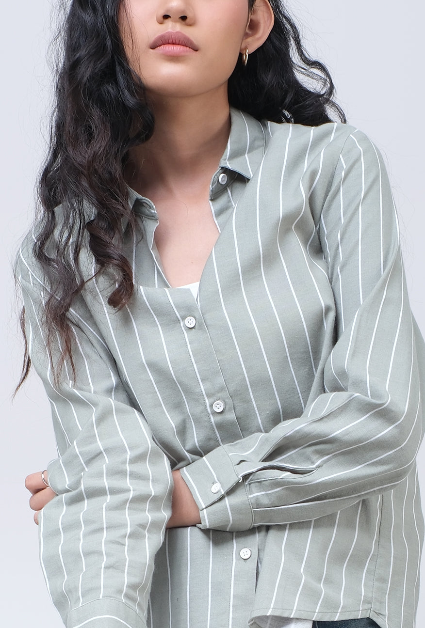 Kemeja Lengan Panjang Valja Green Offwhite