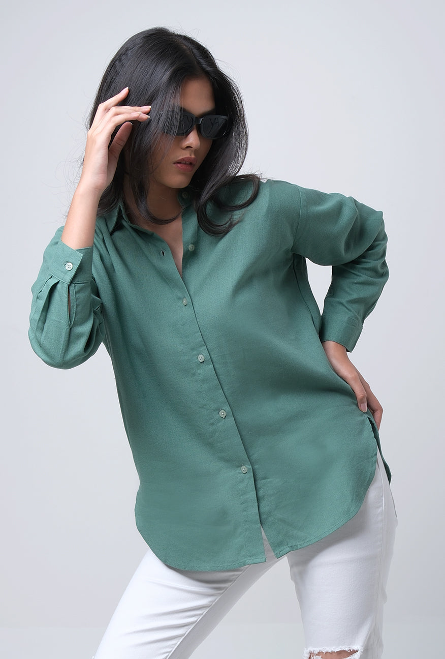 Kemeja Lengan Panjang Lindy Dusty Green