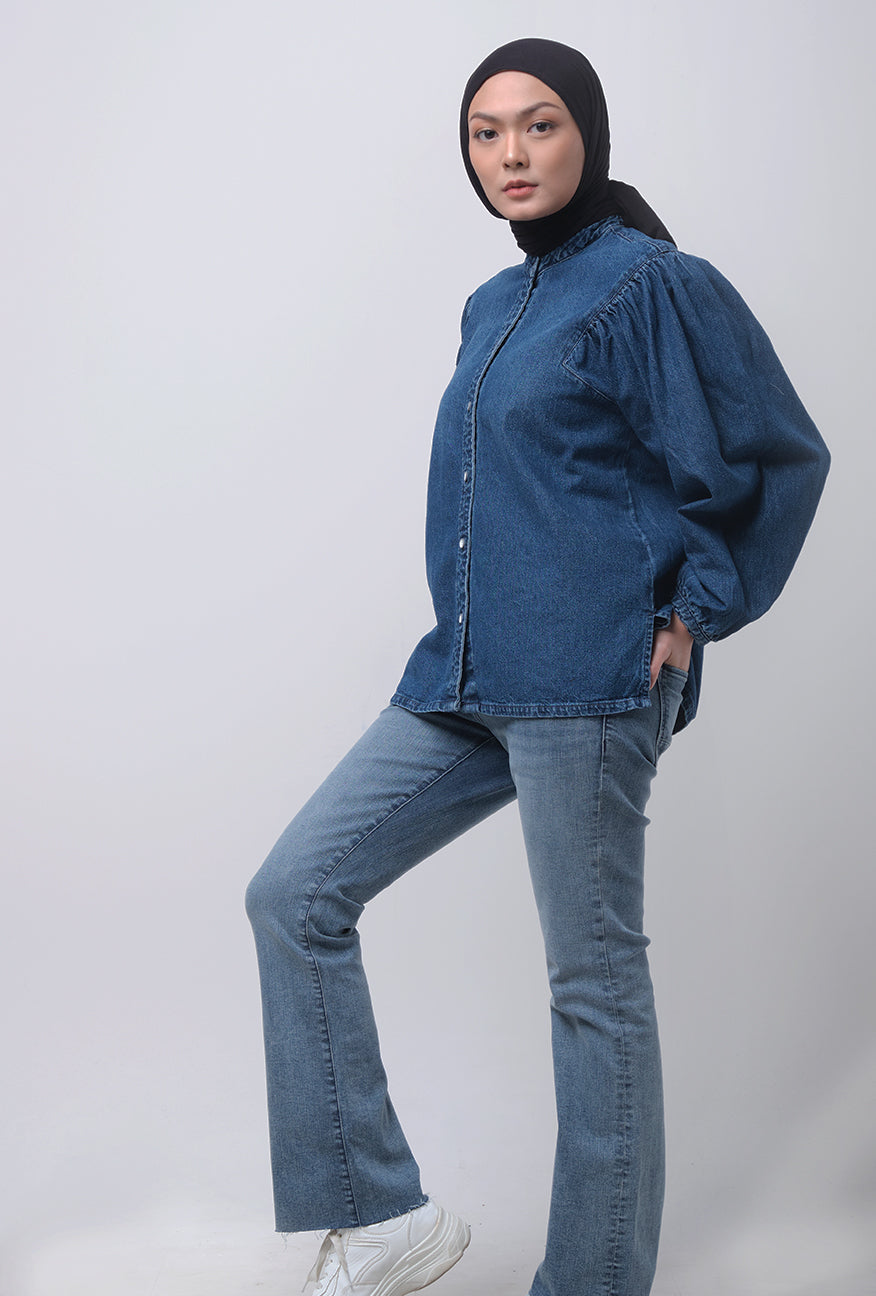 Kemeja Lengan Panjang Paula Medium Blue Chambray