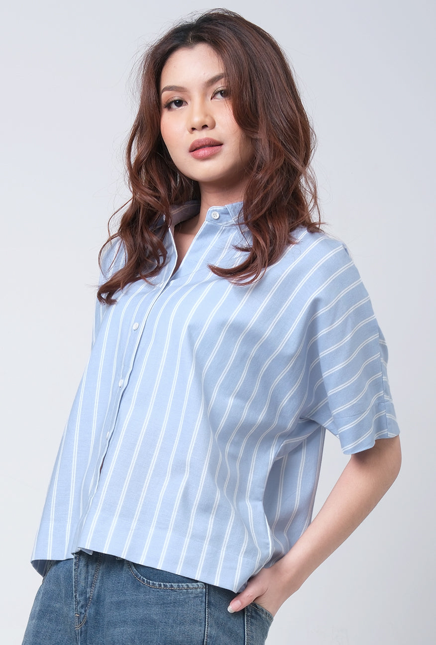 Kemeja Lengan Pendek Kyra Blue White