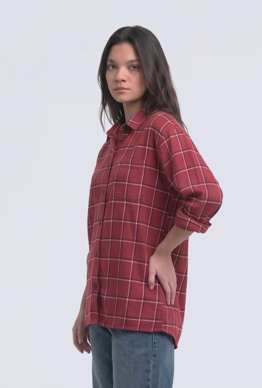 Kemeja Lengan Panjang Aura Red Black