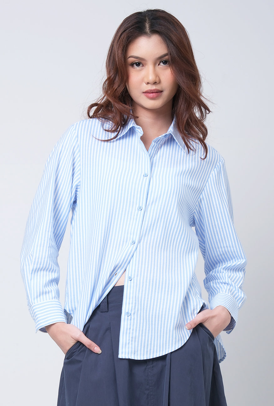 Kemeja Lengan Panjang Gritha Offwhite Blue