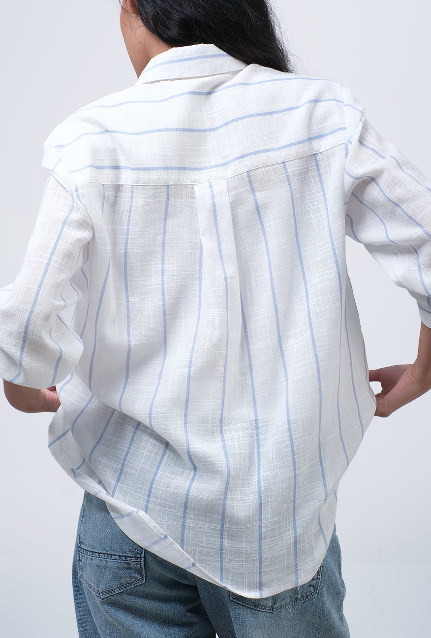 Kemeja Lengan Panjang Jollie White Blue