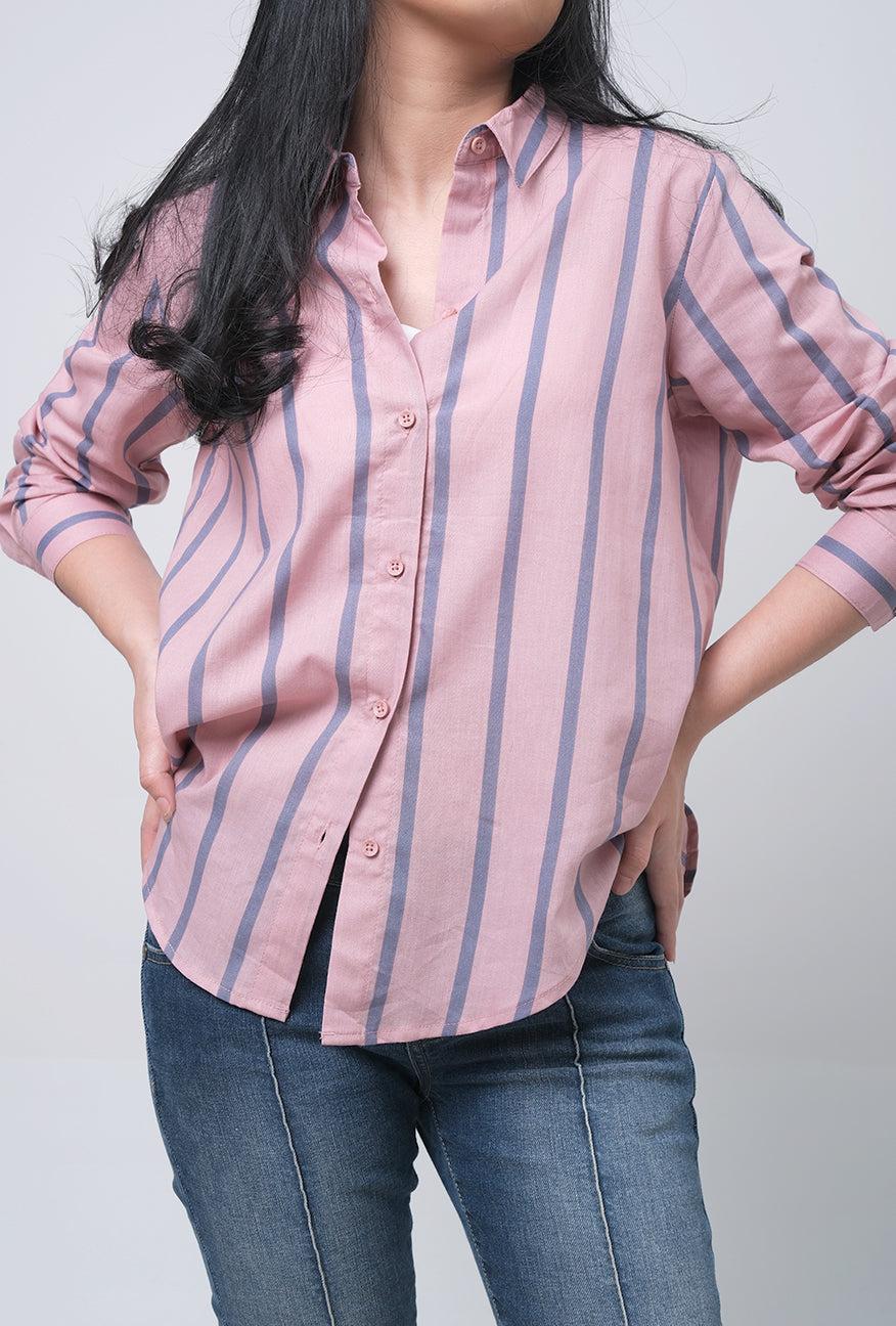 Kemeja Lengan Panjang Lasheera Pink Grey