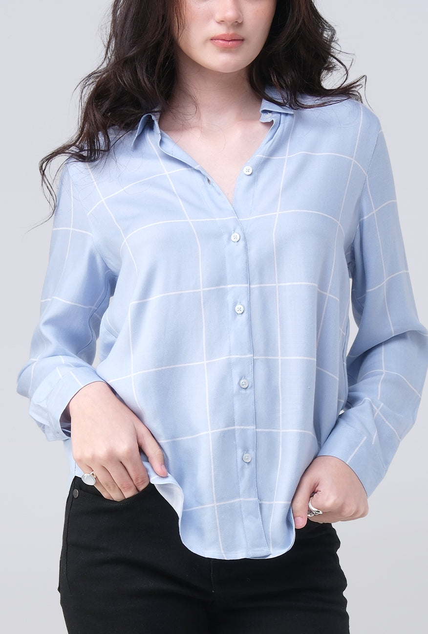 Kemeja Lengan Panjang Kayza Blue White