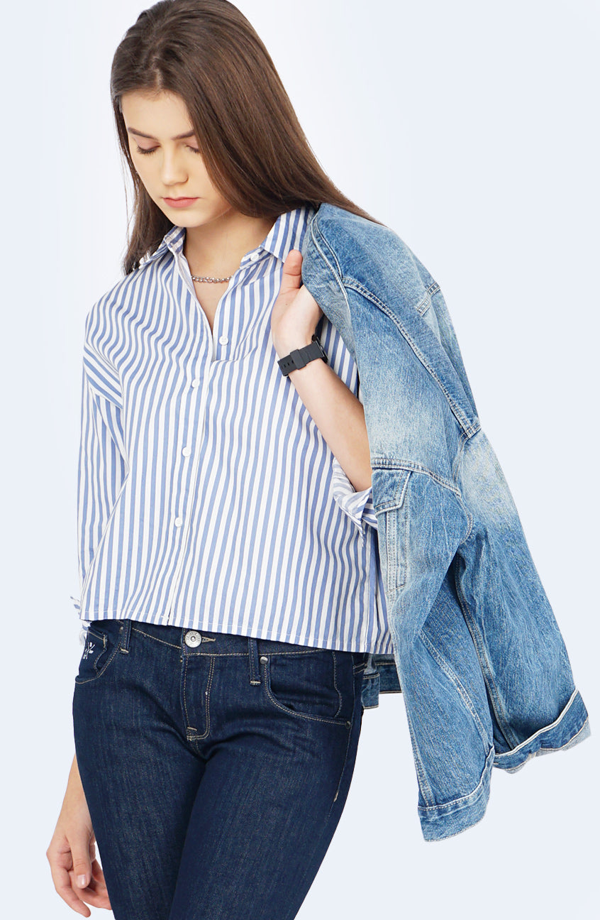 Kemeja Lengan Panjang Gysa Blue White