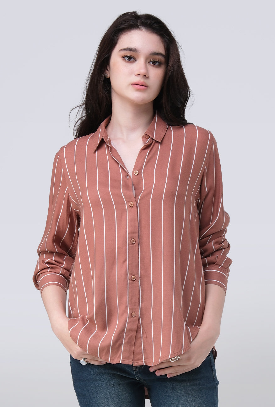 Kemeja Lengan Panjang Jayla Brown White
