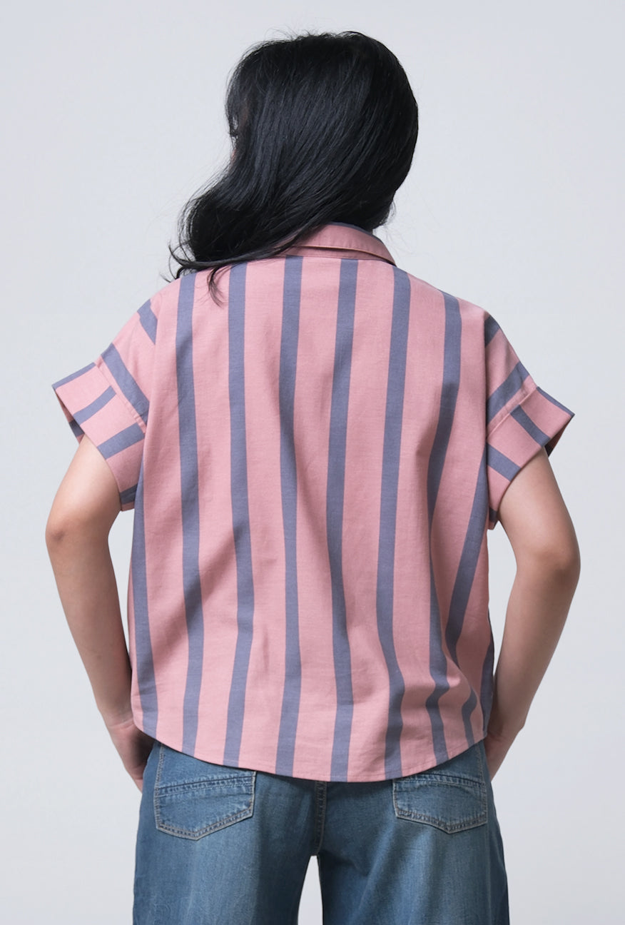 Kemeja Lengan Pendek Teana Pink Grey