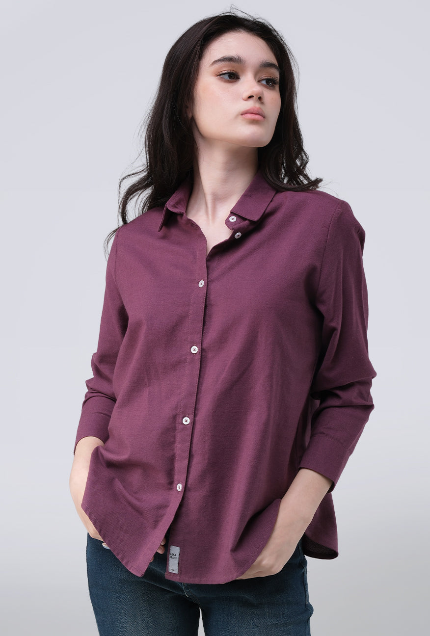 Kemeja Lengan Panjang Mellie Burgundy