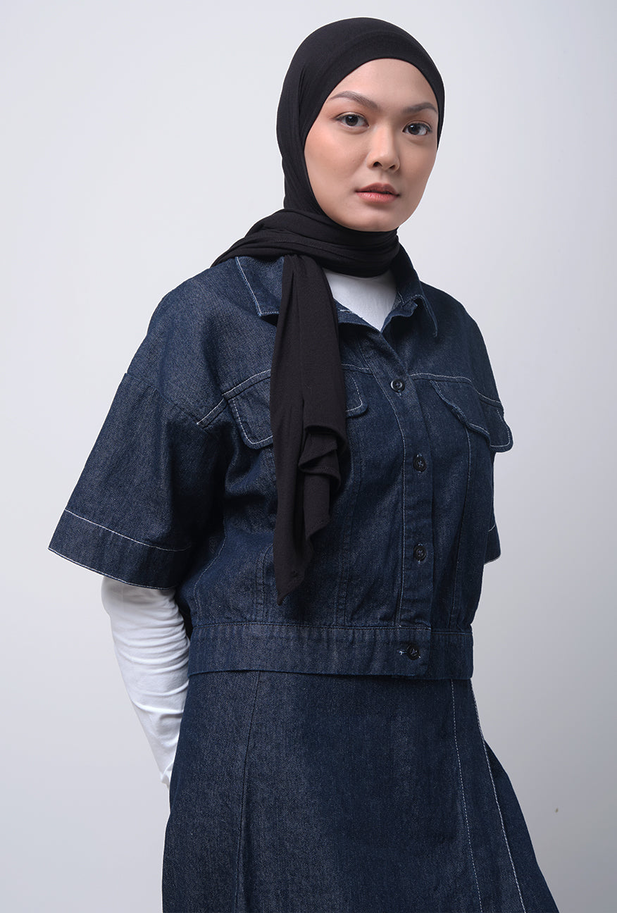 Kemeja Lengan Pendek Classy Top Dark Blue