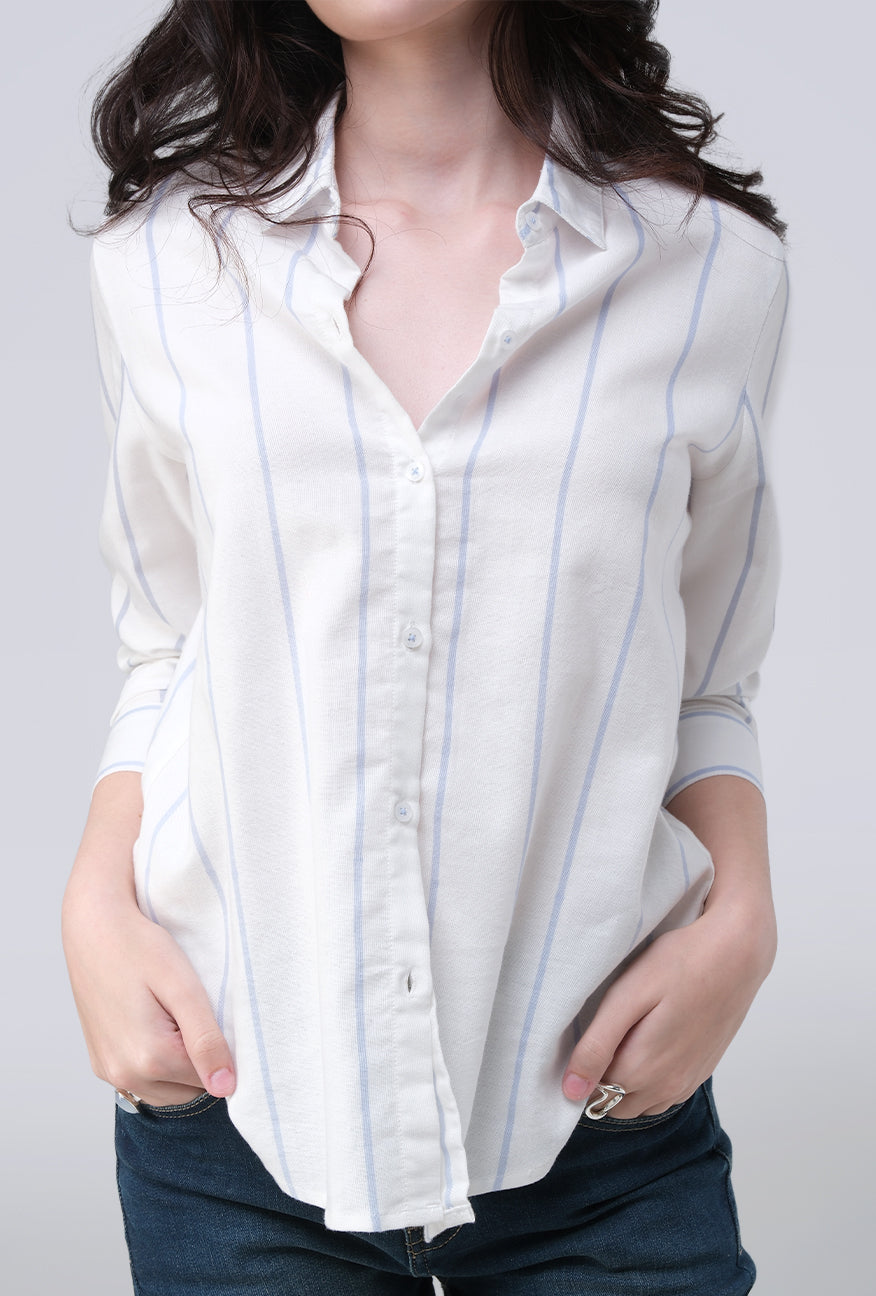 Kemeja Lengan Panjang Jollie White Blue