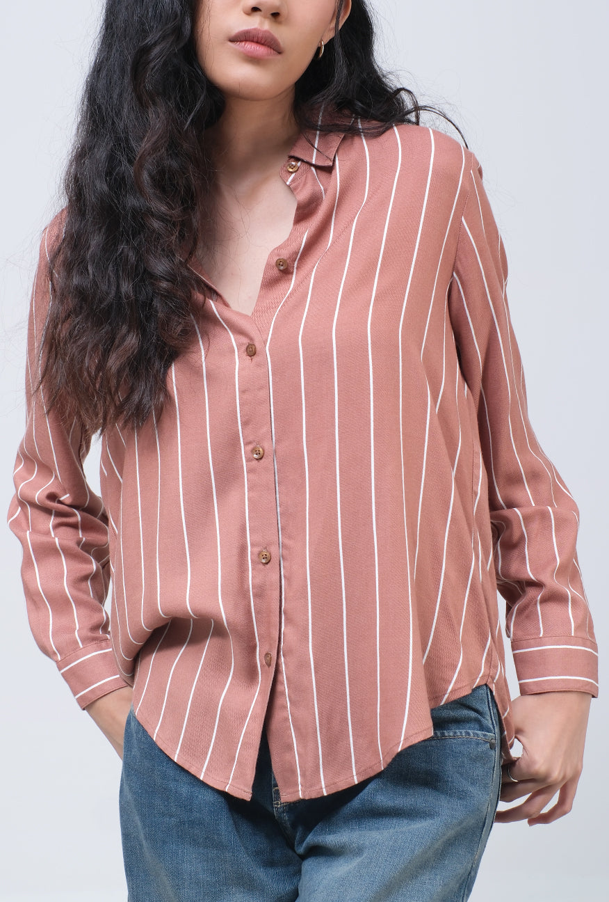 Kemeja Lengan Panjang Jayla Brown White