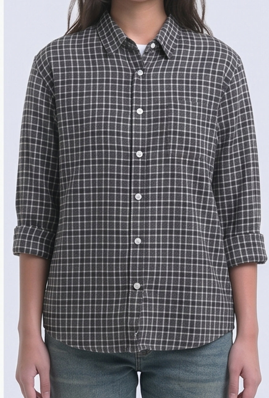 Kemeja Flanel Meyra Grey Black