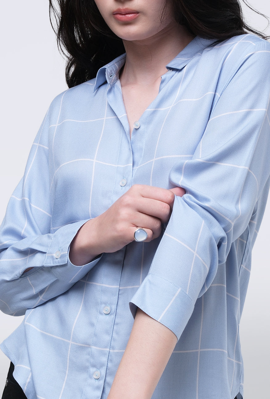 Kemeja Lengan Panjang Kayza Blue White