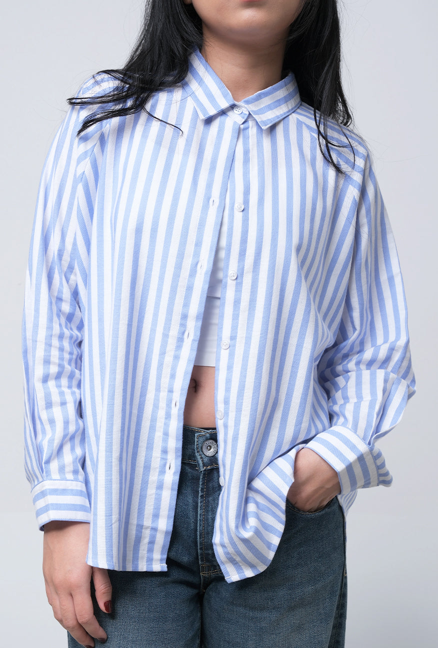 Kemeja Lengan Panjang Elmavyna White Blue
