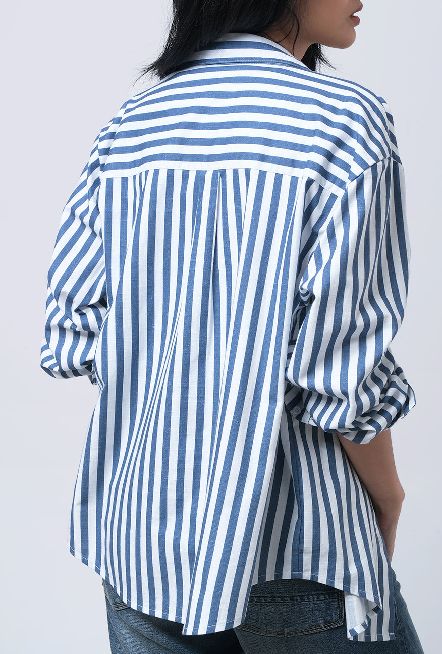 Kemeja Lengan Panjang Misya Blue White
