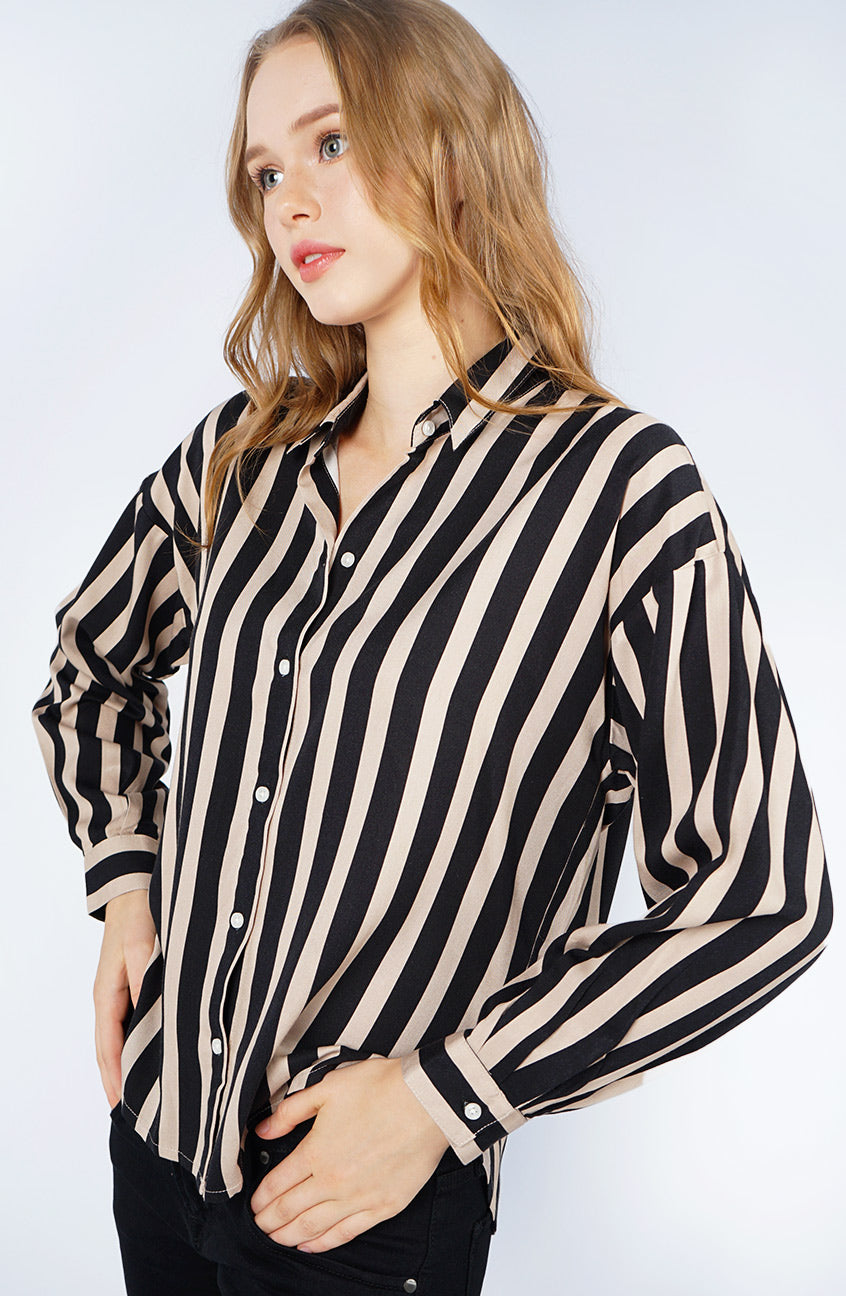Kemeja Lengan Panjang Ririn Khaki Black