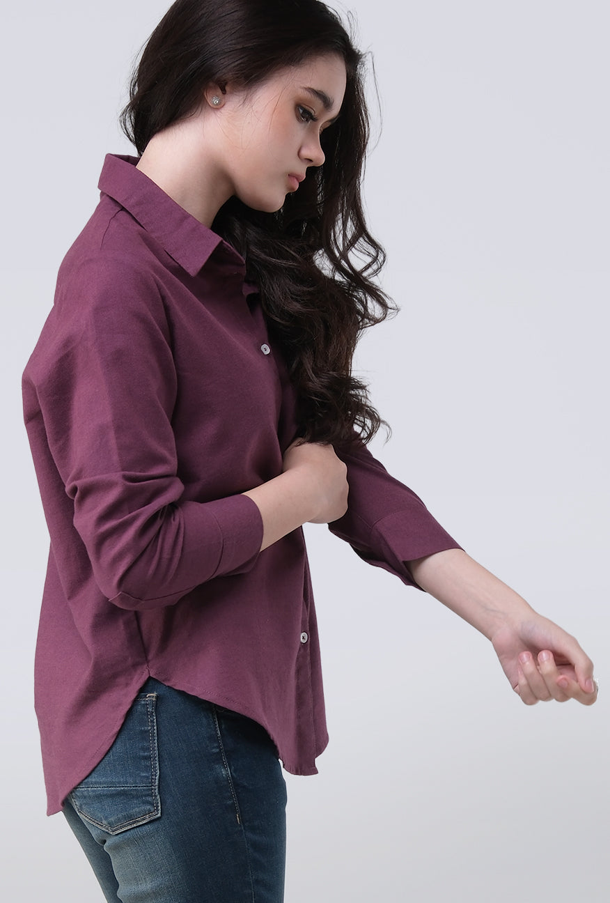 Kemeja Lengan Panjang Mellie Burgundy