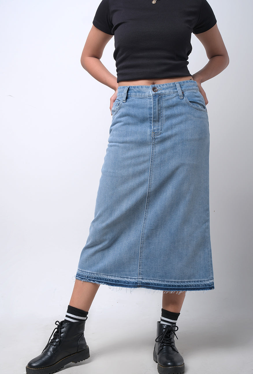 Rok Midi Denim Jenaira Light Blue