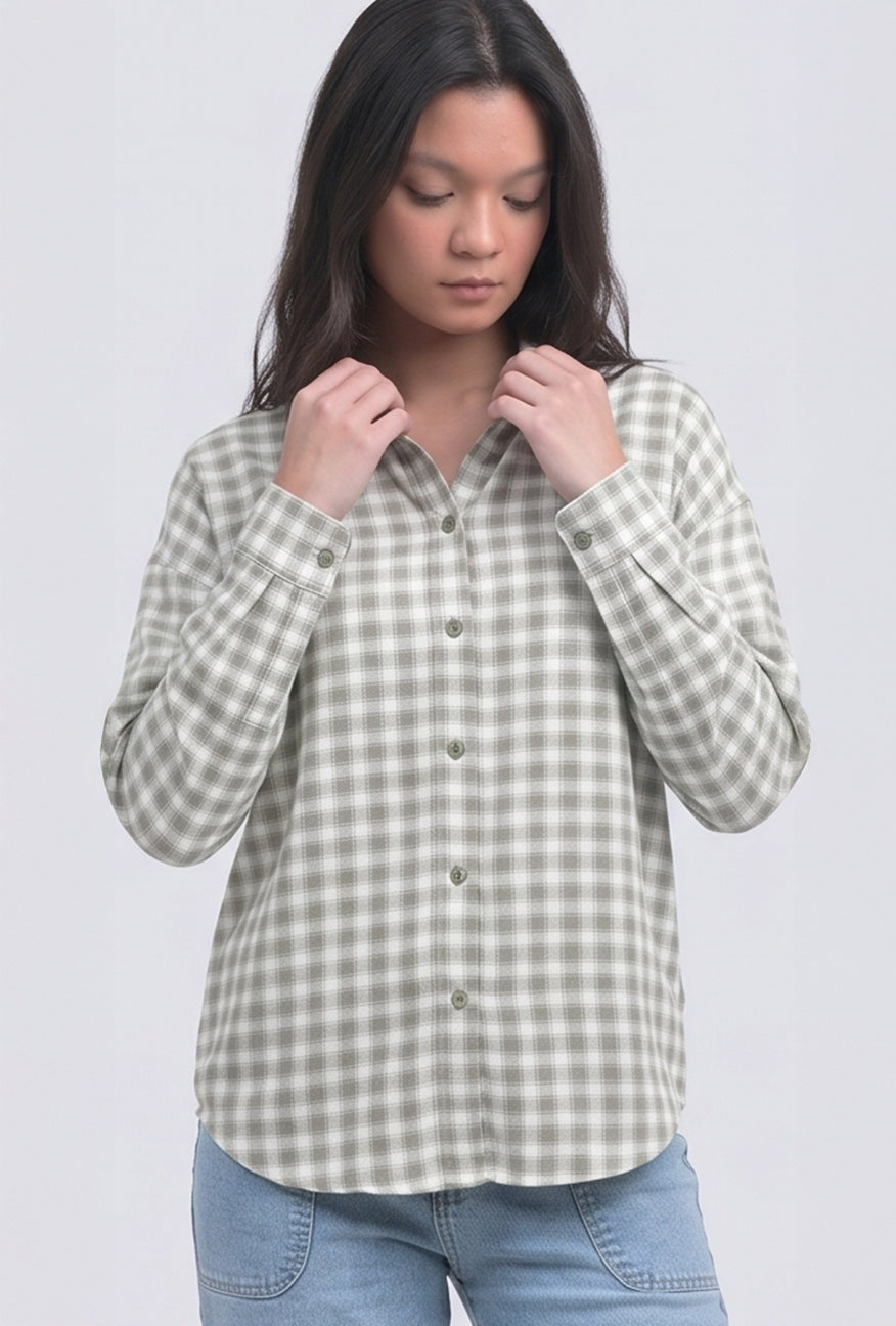 Kemeja Lengan Panjang Olivia White Green