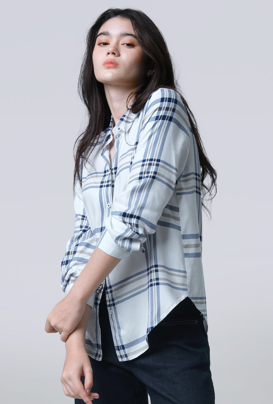 Kemeja Lengan Panjang Mara White Blue
