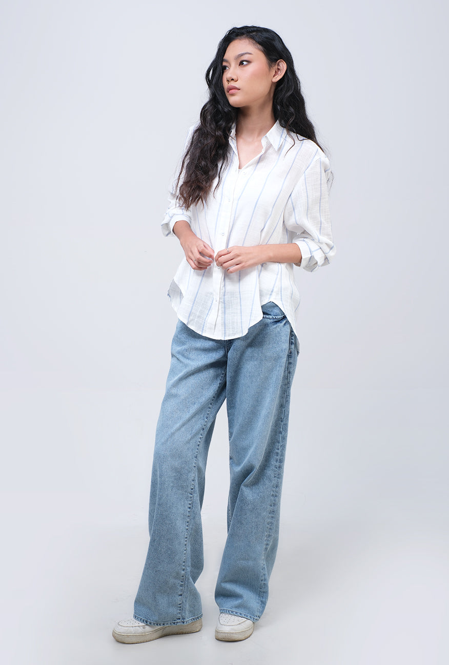 Kemeja Lengan Panjang Jollie White Blue