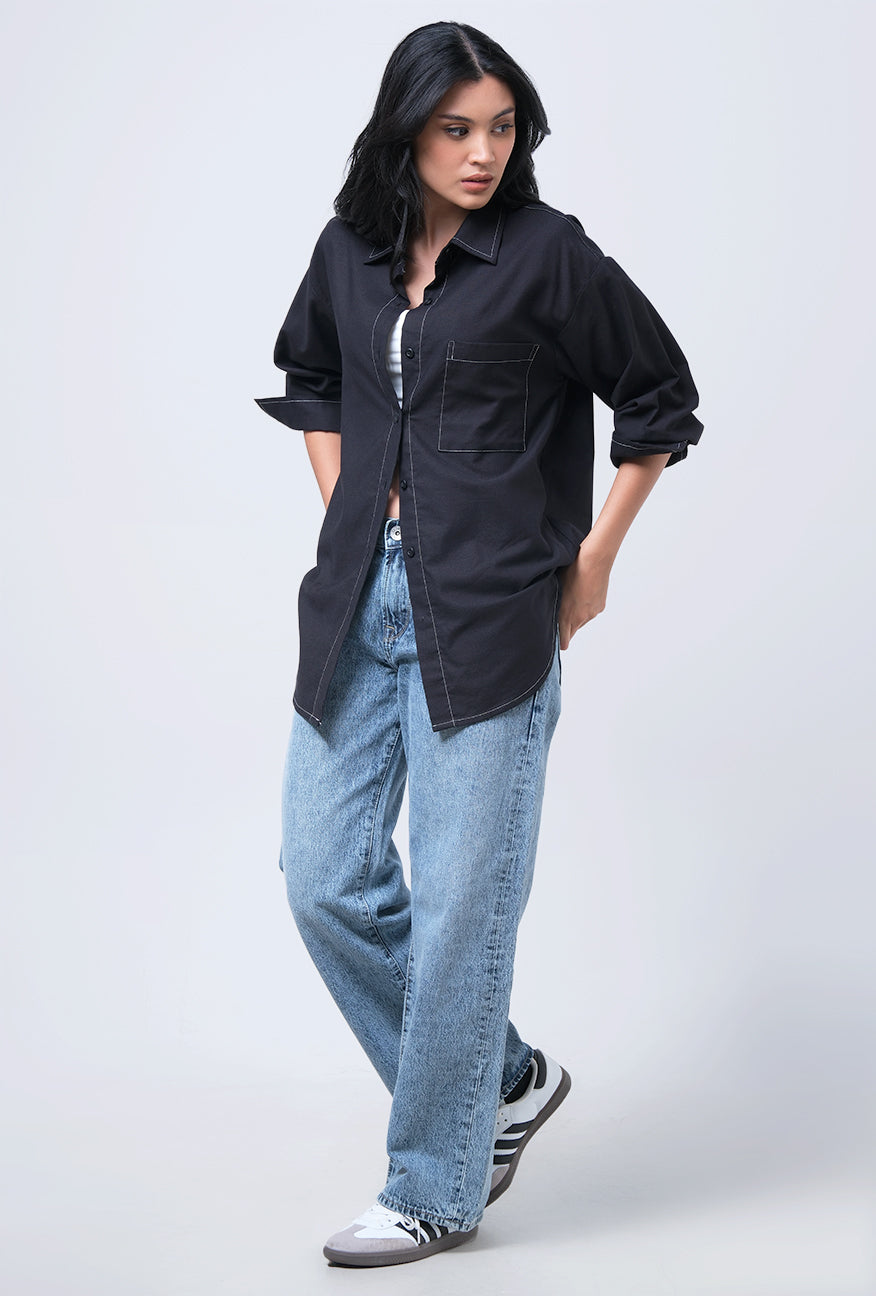 Kemeja Lengan Panjang Nisrina Black Shirt