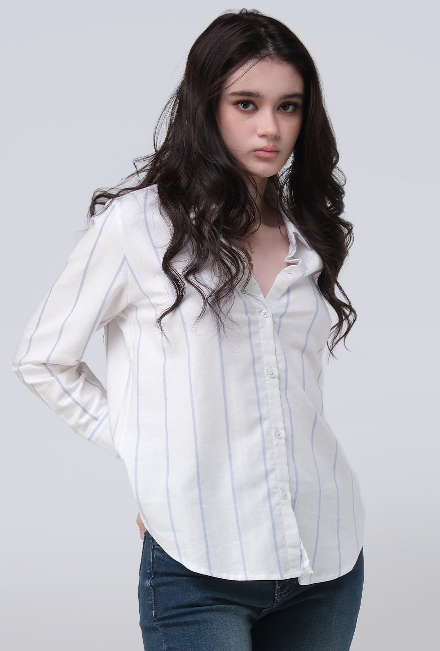 Kemeja Lengan Panjang Jollie White Blue