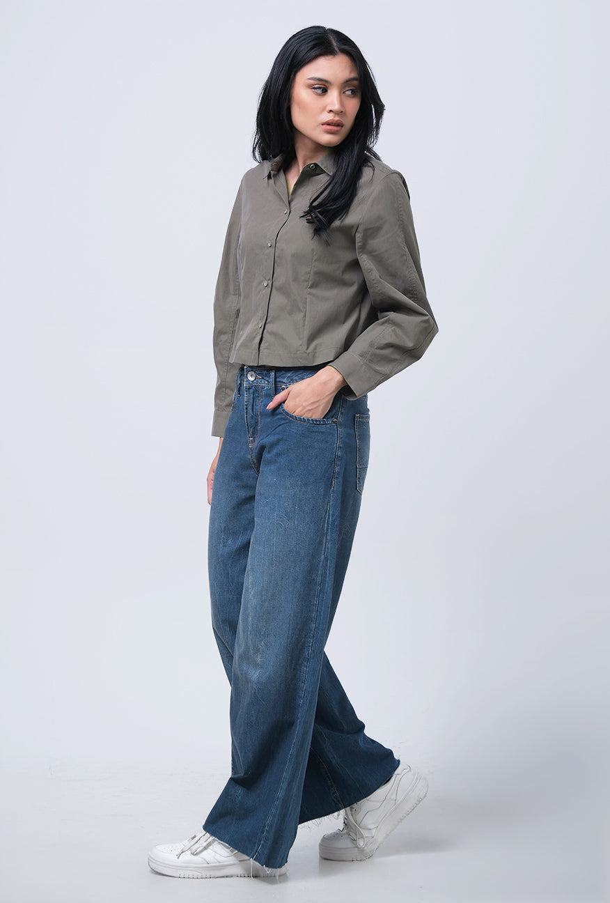Kemeja Lengan Panjang Rose Olive