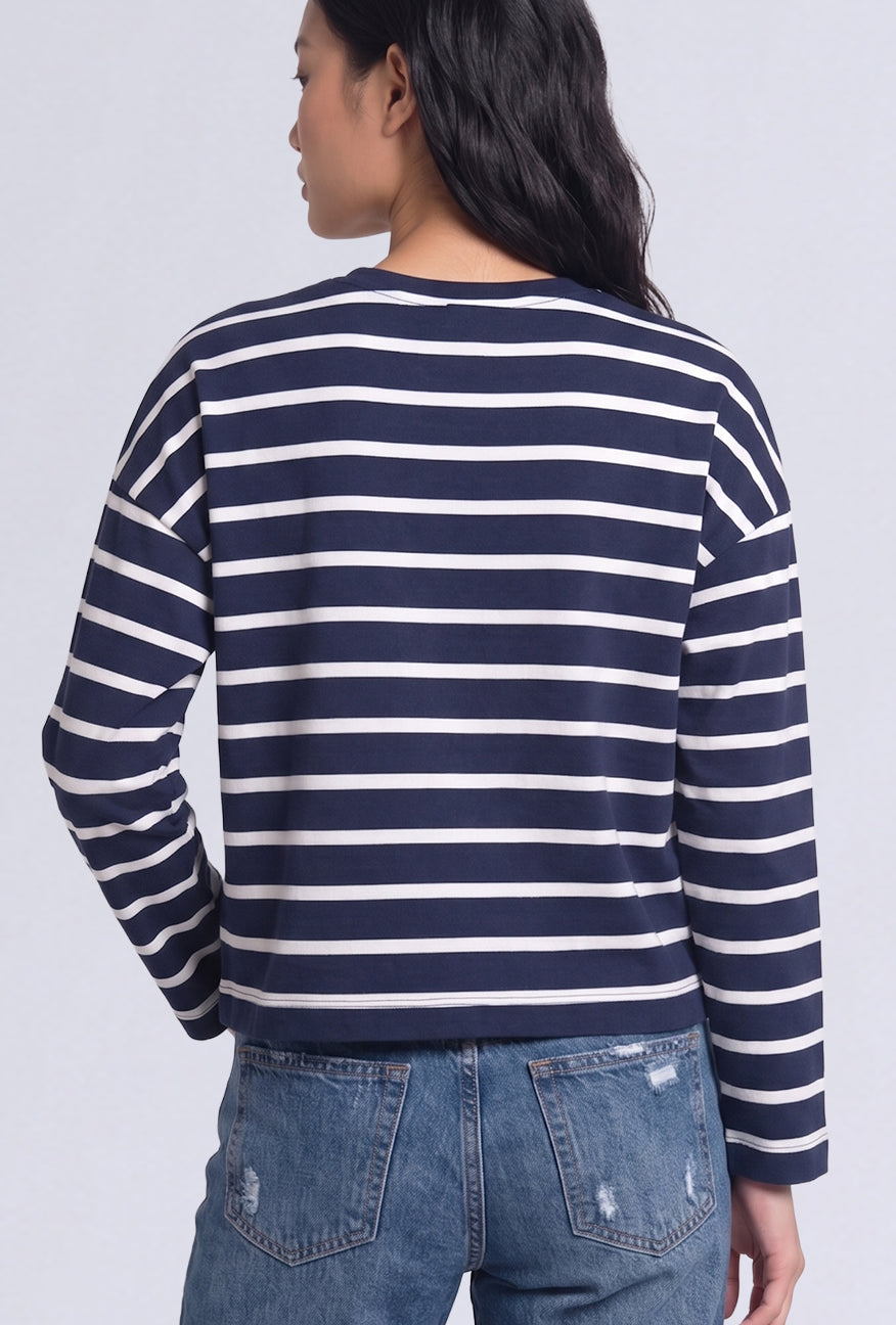 T-Shirt Lengan Panjang Grecila Navy White Stripe