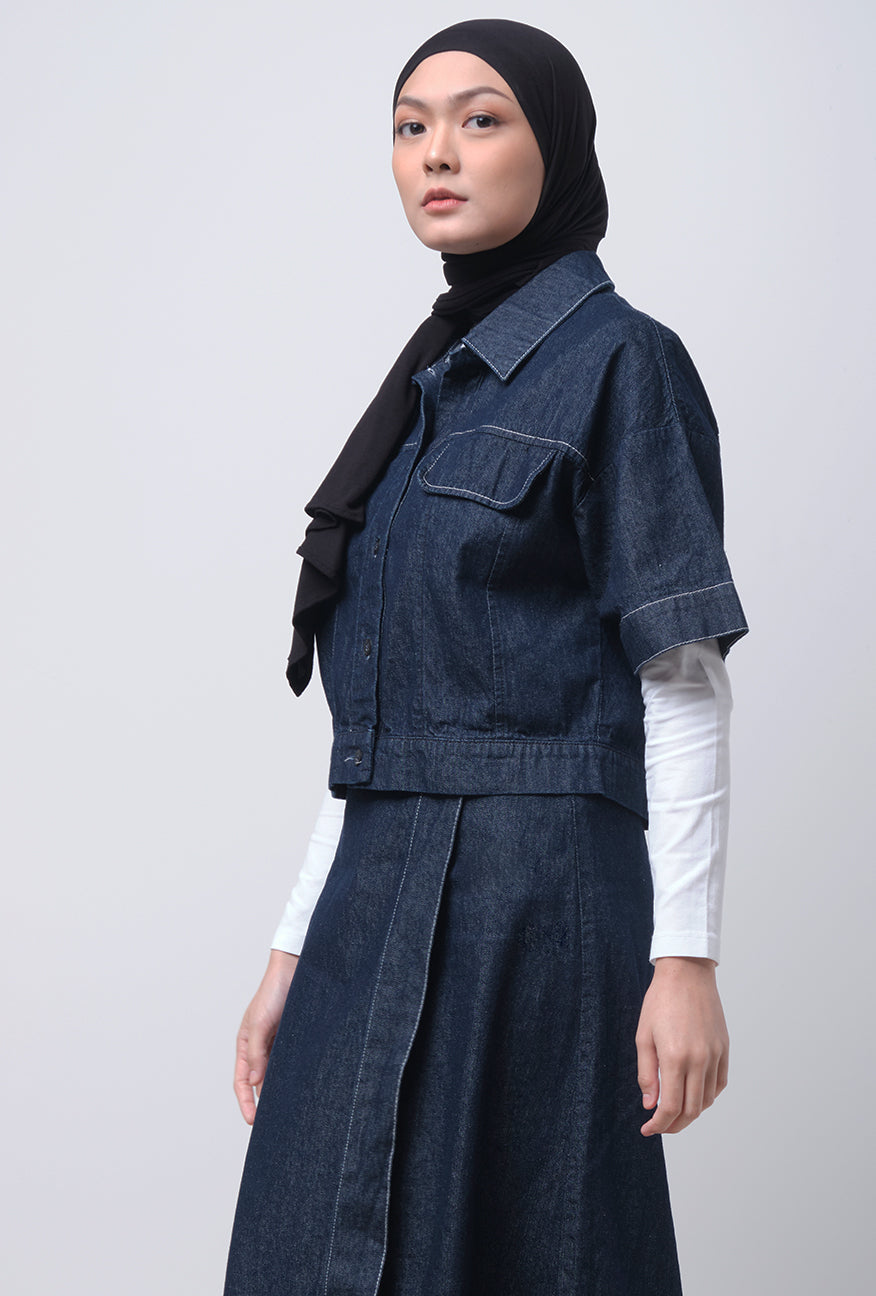 Kemeja Lengan Pendek Classy Top Dark Blue