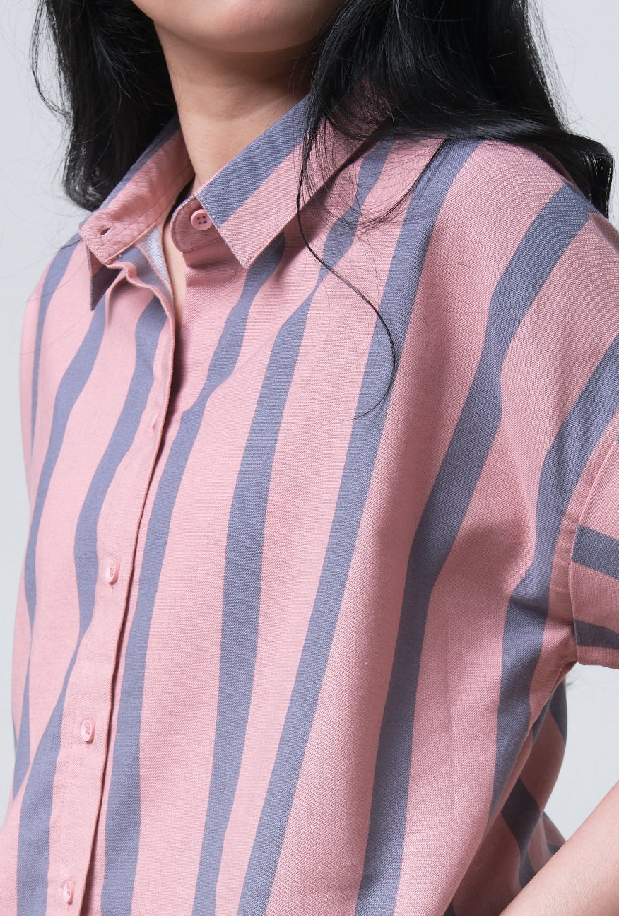 Kemeja Lengan Pendek Teana Pink Grey