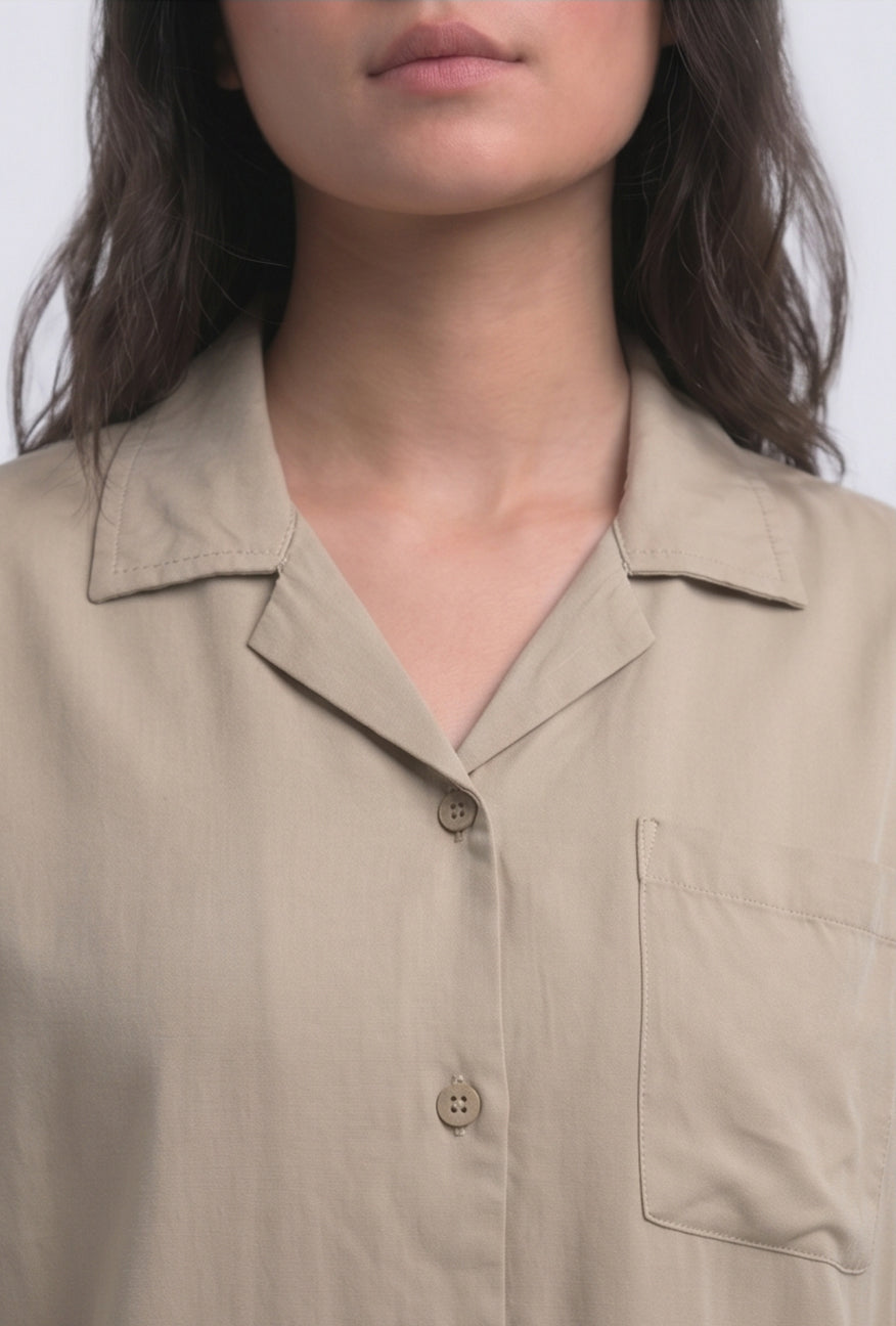 Kemeja Lengan Pendek Kenzy Beige Cream