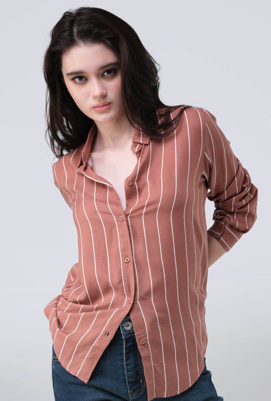 Kemeja Lengan Panjang Jayla Brown White