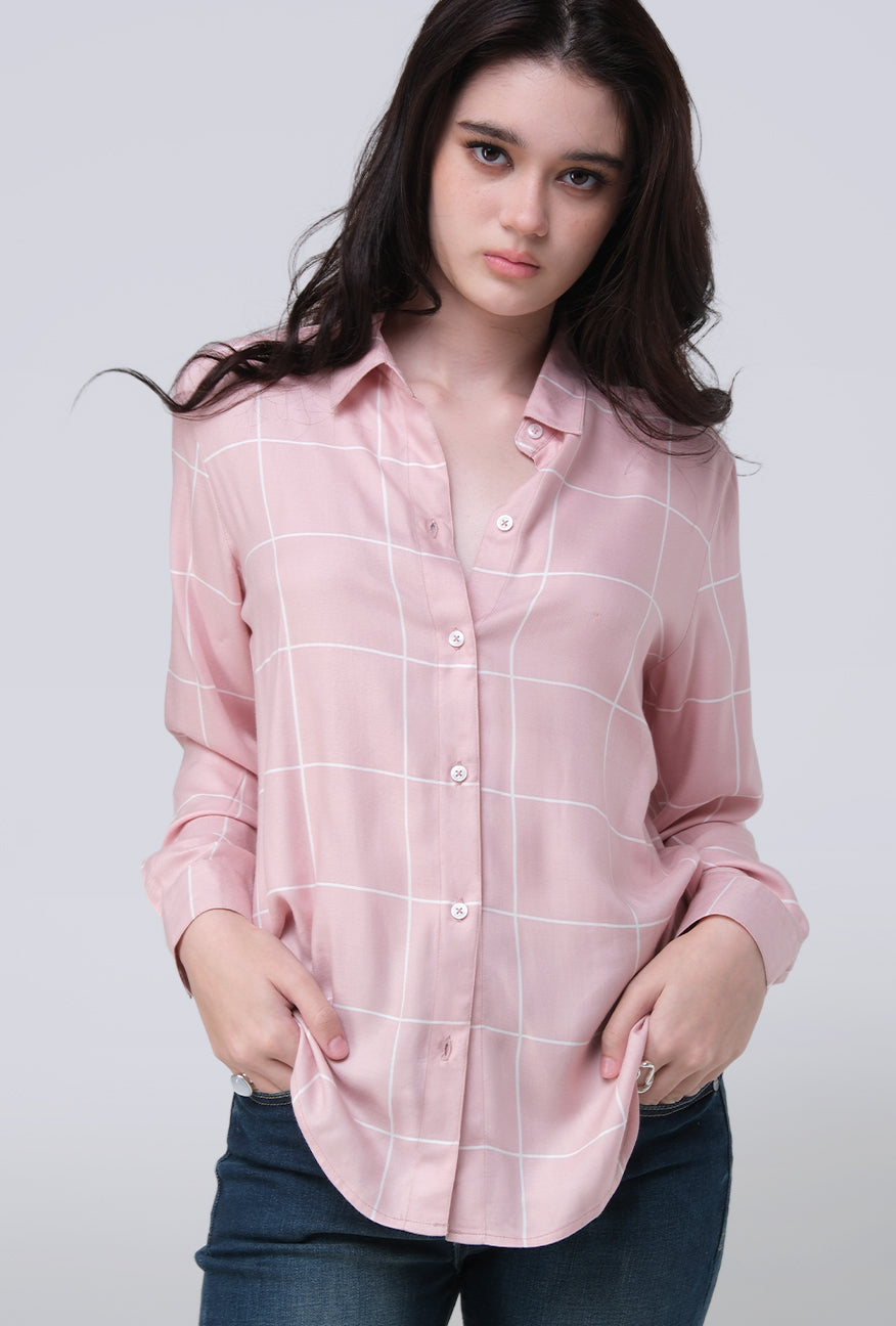 Kemeja Lengan Panjang Key Pink