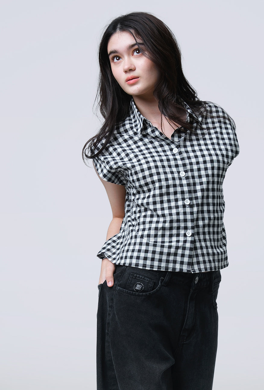 Kemeja Lengan Pendek Gwen Black White Exclusive Online