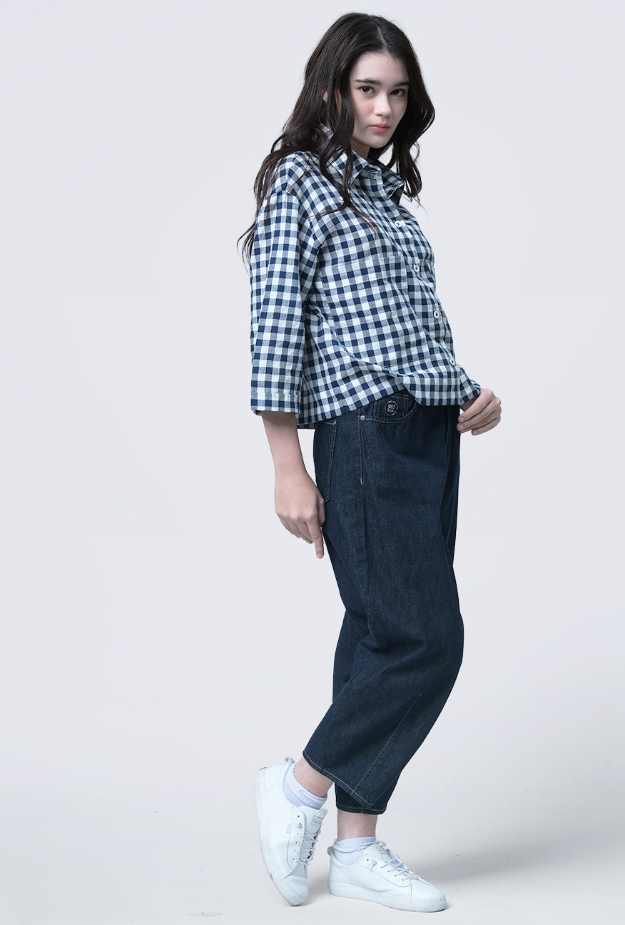 Kemeja Lumi Navy White Exclusive Online