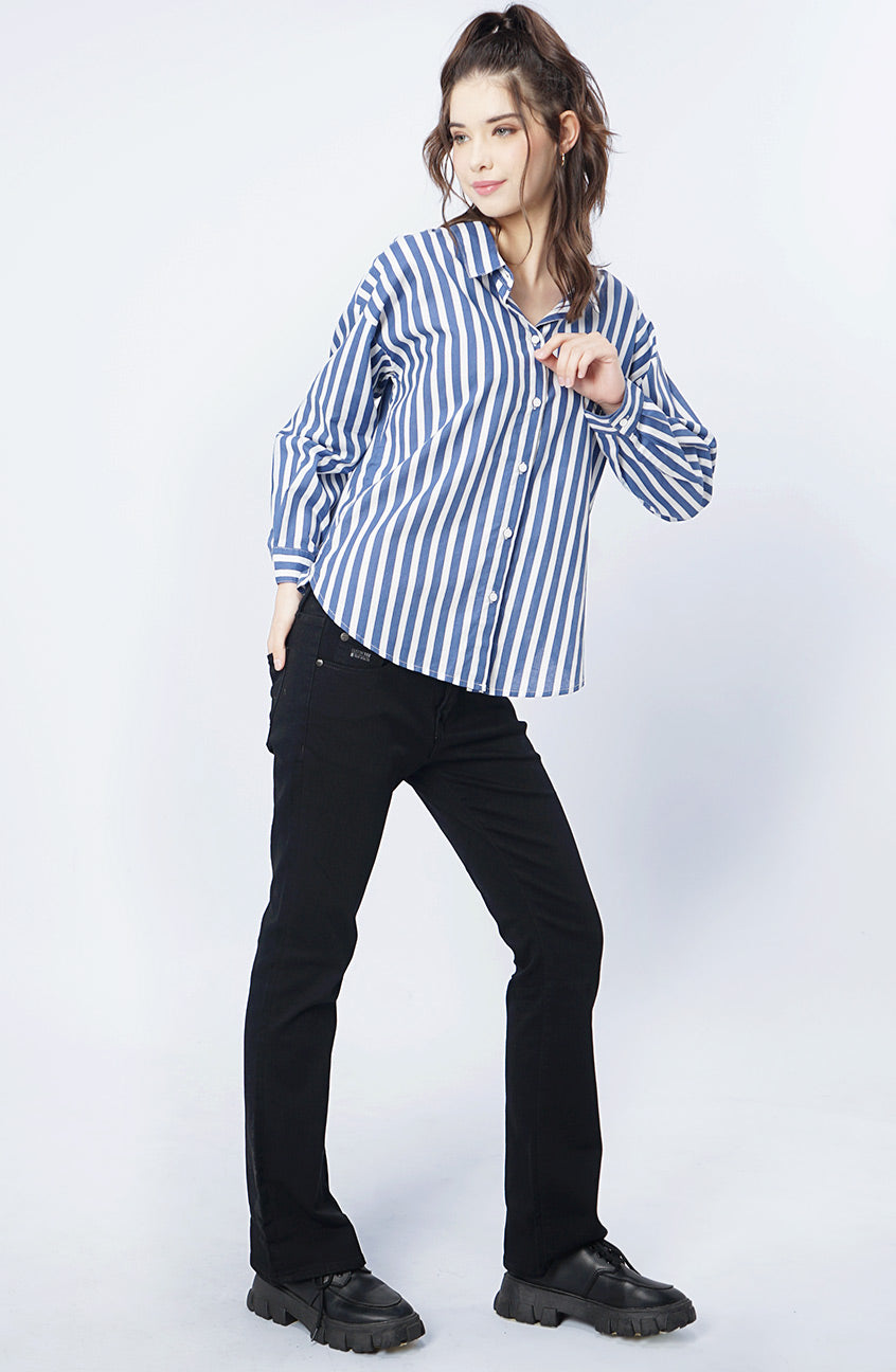 Kemeja Lengan Panjang Cynthia White Blue