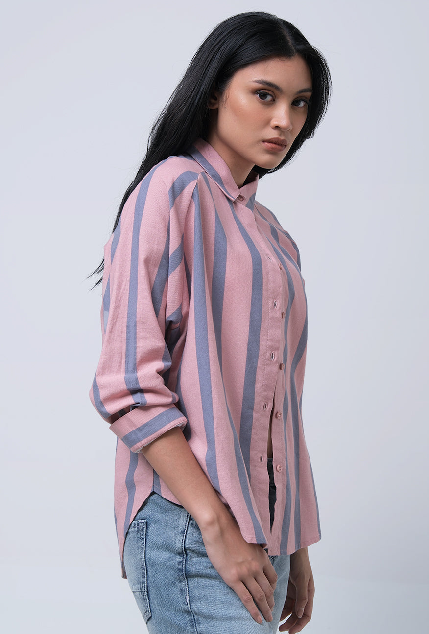 Kemeja Lengan Panjang Chiaran Pink Grey