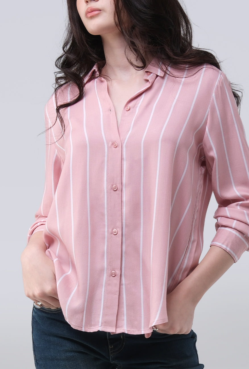 Kemeja Lengan Panjang Tracey Pink White