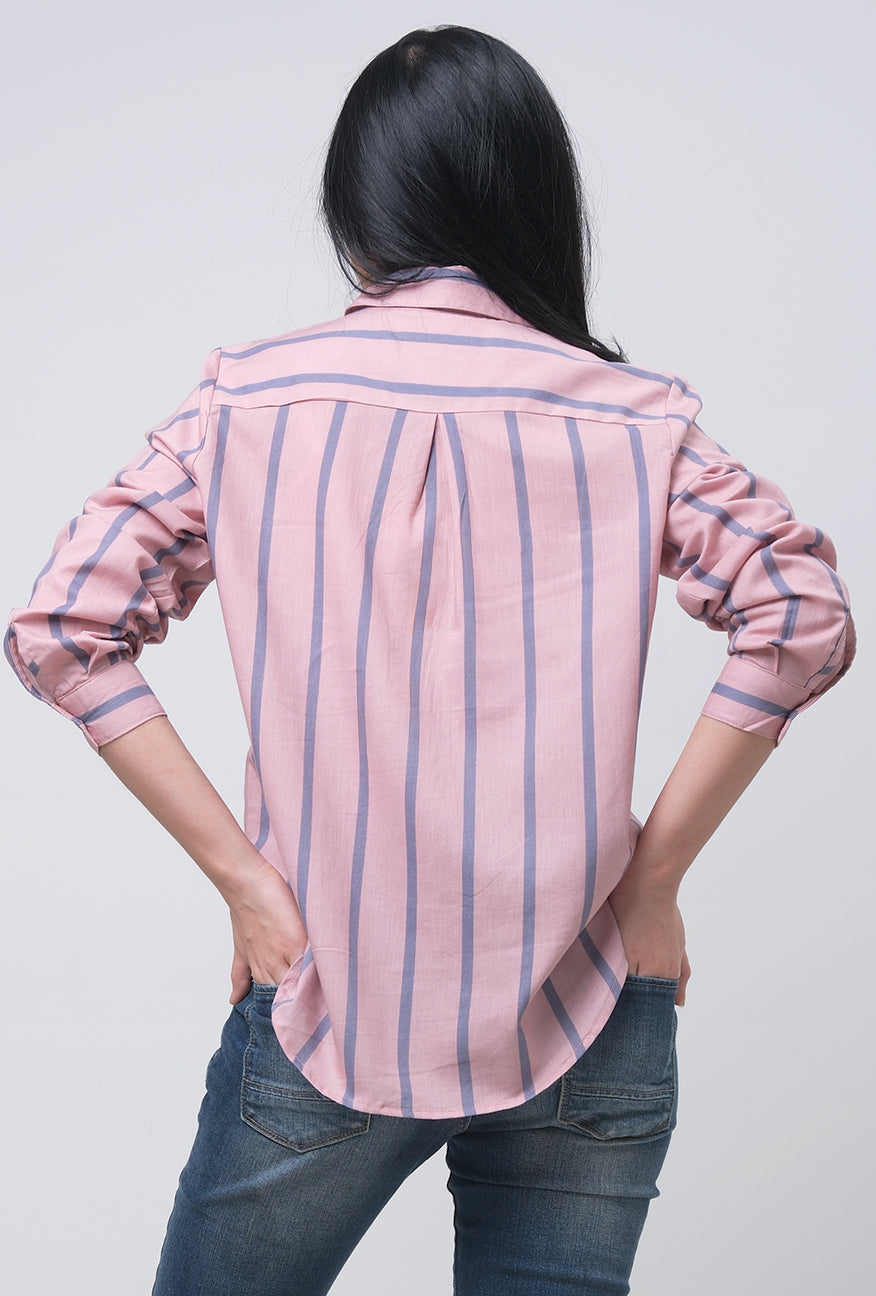 Kemeja Lengan Panjang Lasheera Pink Grey