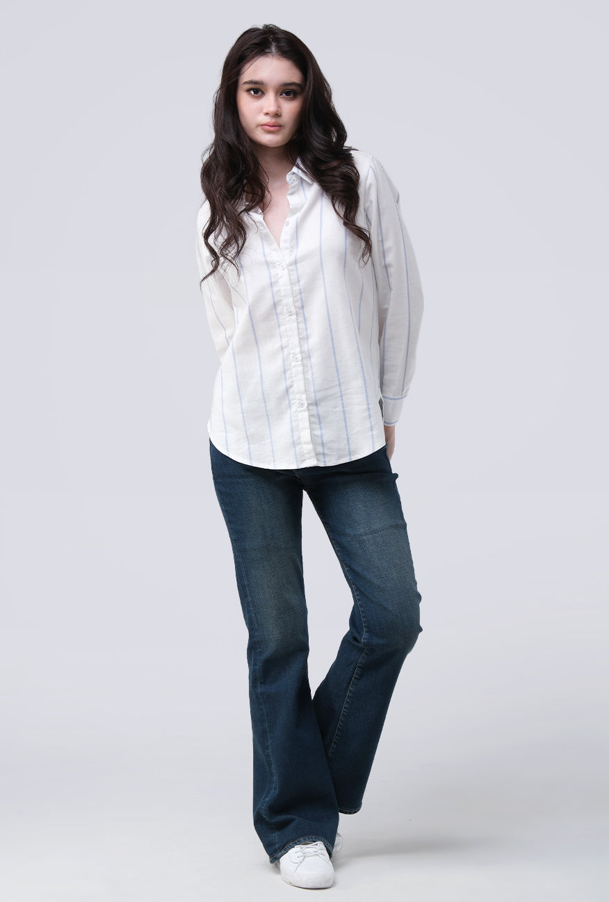 Kemeja Lengan Panjang Soleil White Blue