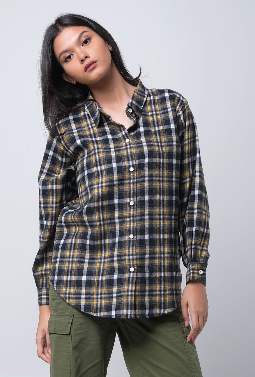 Kemeja Flanel Mikayla Black Yellow