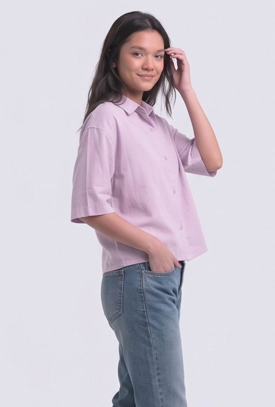 Kemeja Lengan Pendek Aurel Purple Pink