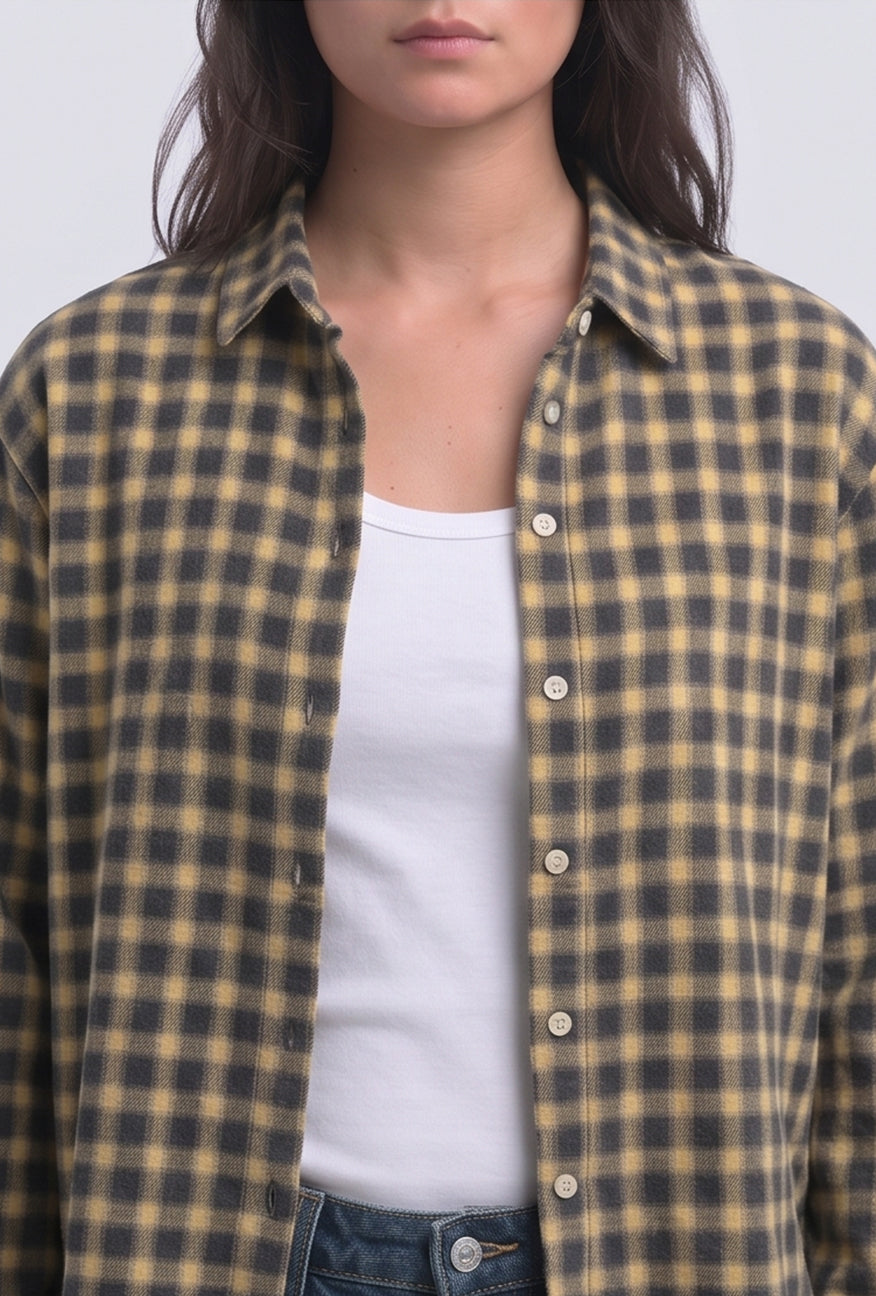 Kemeja Flanel Stacia Navy Yellow
