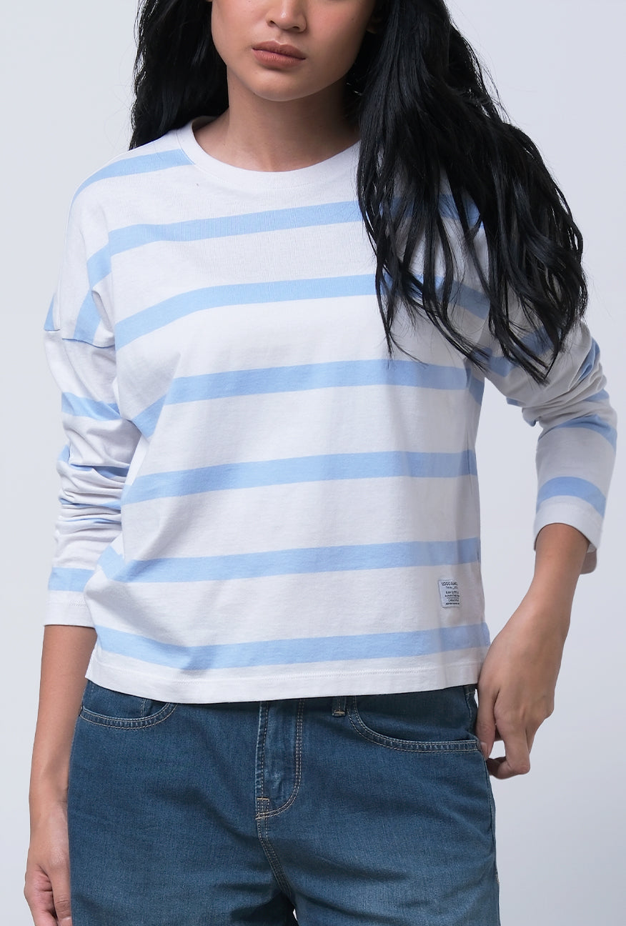 T-Shirt Lengan Panjang Godiva Blue White Stripe