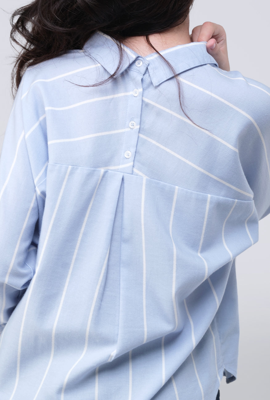 Kemeja Lengan Panjang Lycka Blue White