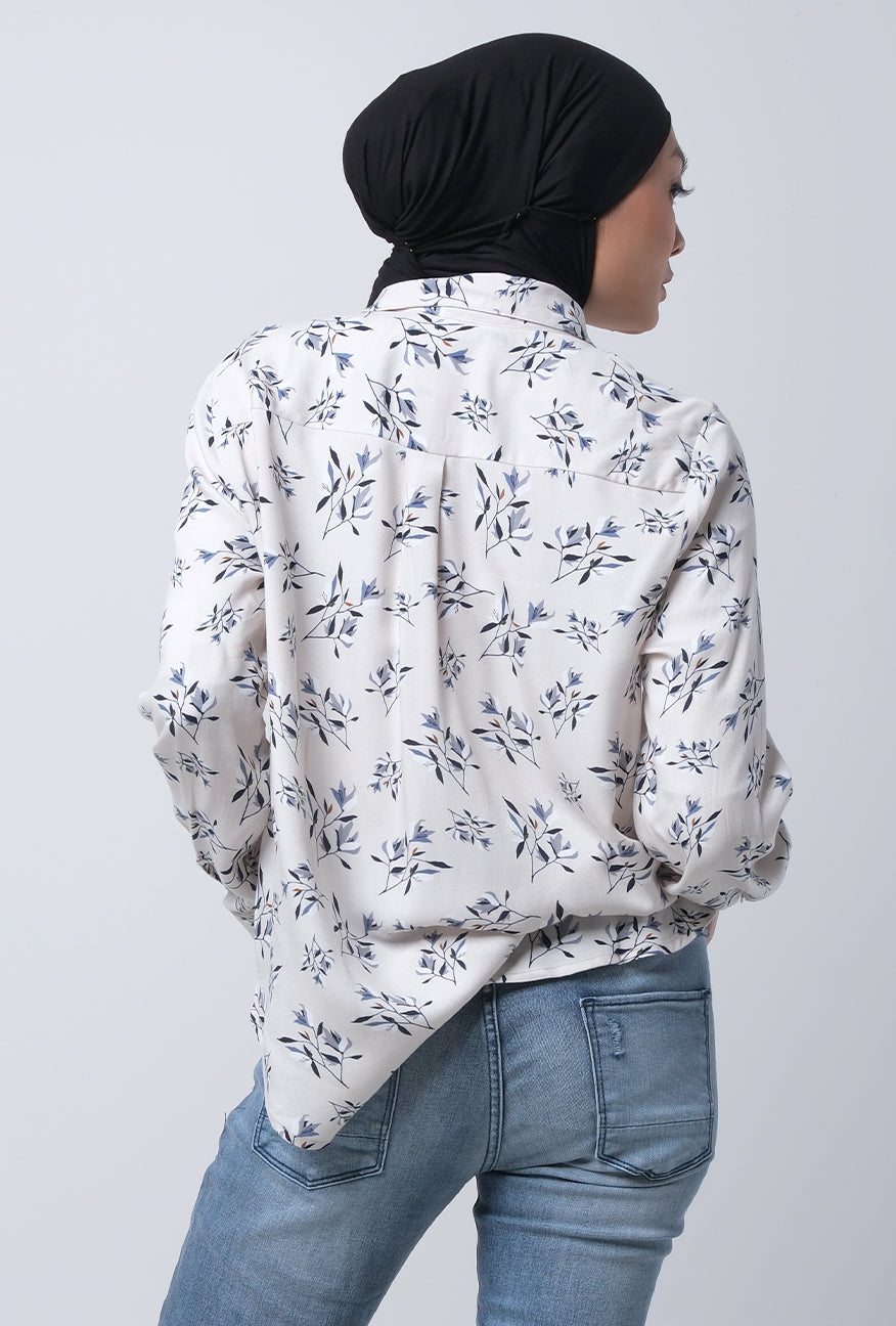 Kemeja Lengan Panjang Sevyn Cream Navy