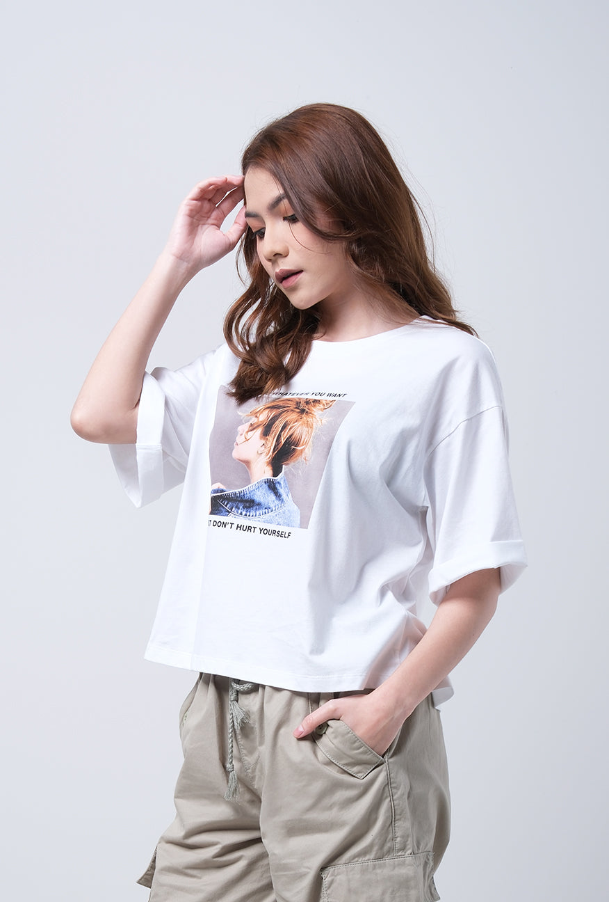 T-Shirt Crop Lengan Pendek Lilly Offwhite